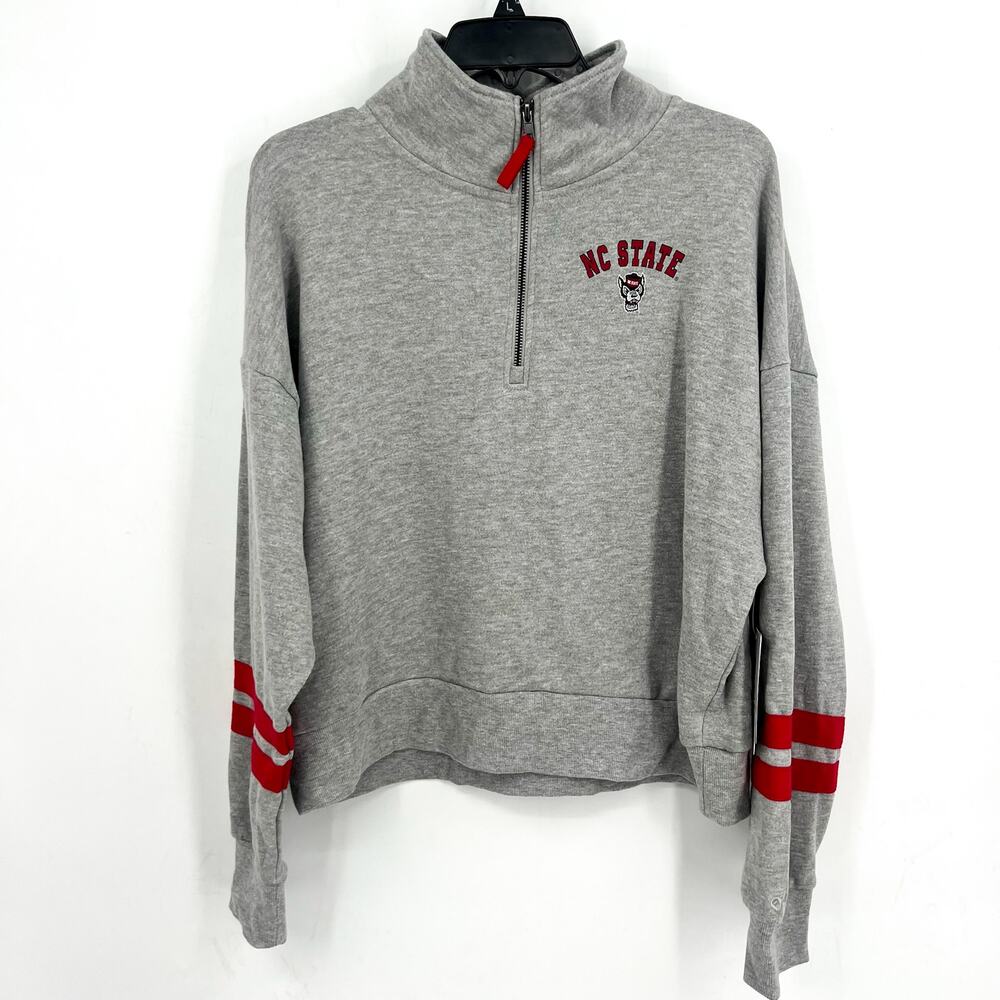 COLOSSEUM Womens NC State Quarter-Zip Fleece Sweatshirt Large Heather Grey NWT